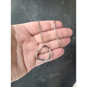 Italian 925 Sterling Silver Open Heart Pendant Necklace Vintage, READ
